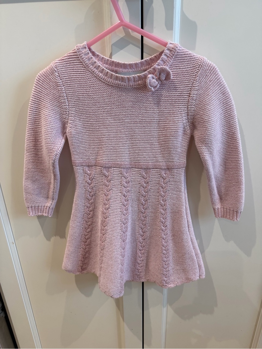 Rococo 2t Girls' Pink Knit sparkly Dress Sweater with Bow Detail